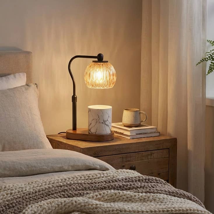 Candle Warmer Lamp | Crystal Glass & Wood Base | Black