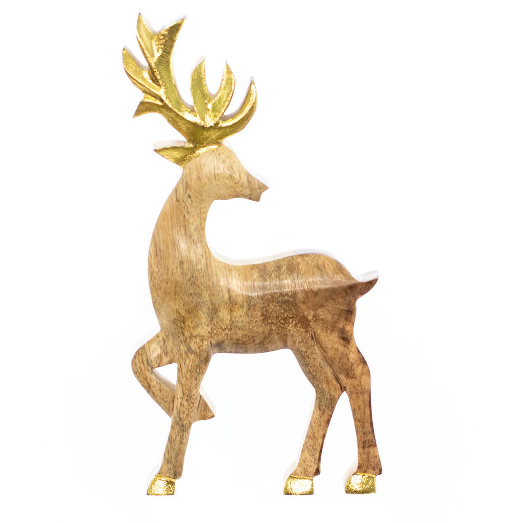 Rustic mango wood deer holiday figurine accent piece for seasonal display