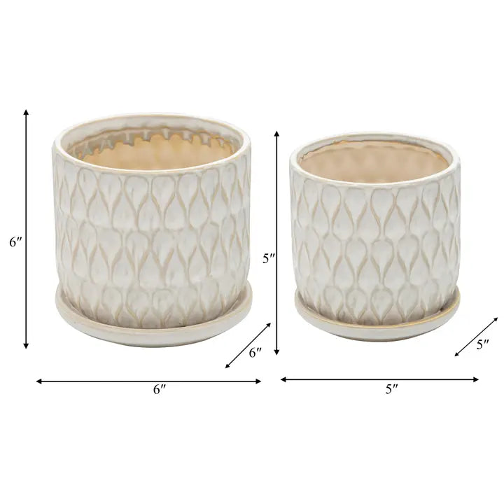 Naomi Ceramic Teardrop Saucer Planter Set