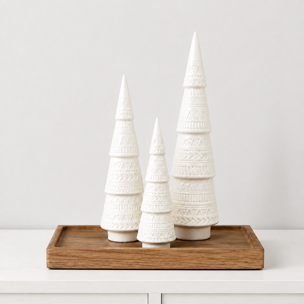 Winterbourne Ivory Ceramic Christmas Trees | Set of 3