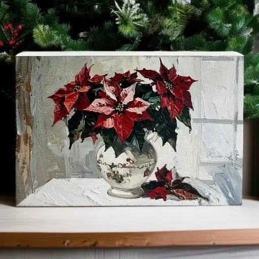 Holiday Pointsettia Block Sign