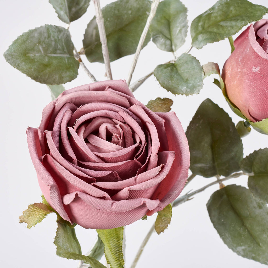 Purple Roses Floral Pick 29 inch - Mauve silk rose stem with layered petals and bud for vase and tabletop decor