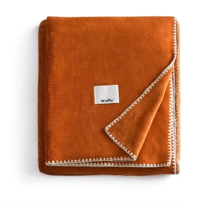 Lilah Velvet Waffle Throw Blanket-Autumn Orange 60 x 80