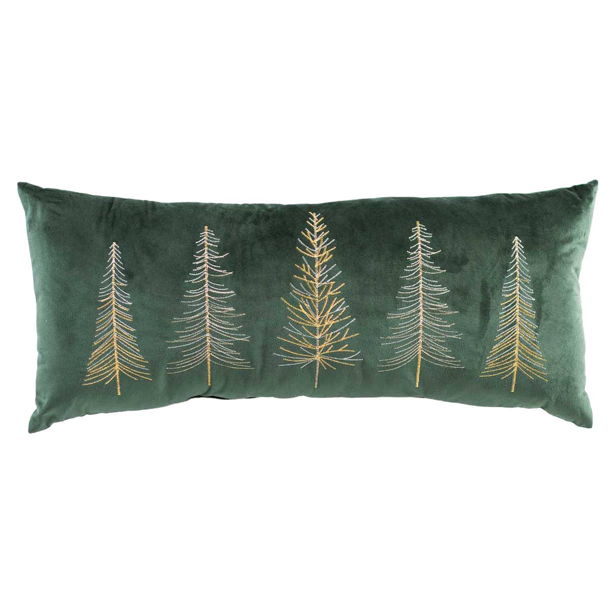 Glimmer Trees Embroidered Christmas Pillow | Forest Green & Gold 12" x 28"
