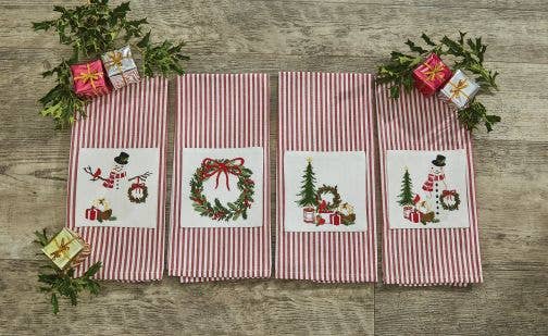Tree And Wreath Embroidered Dishtowel