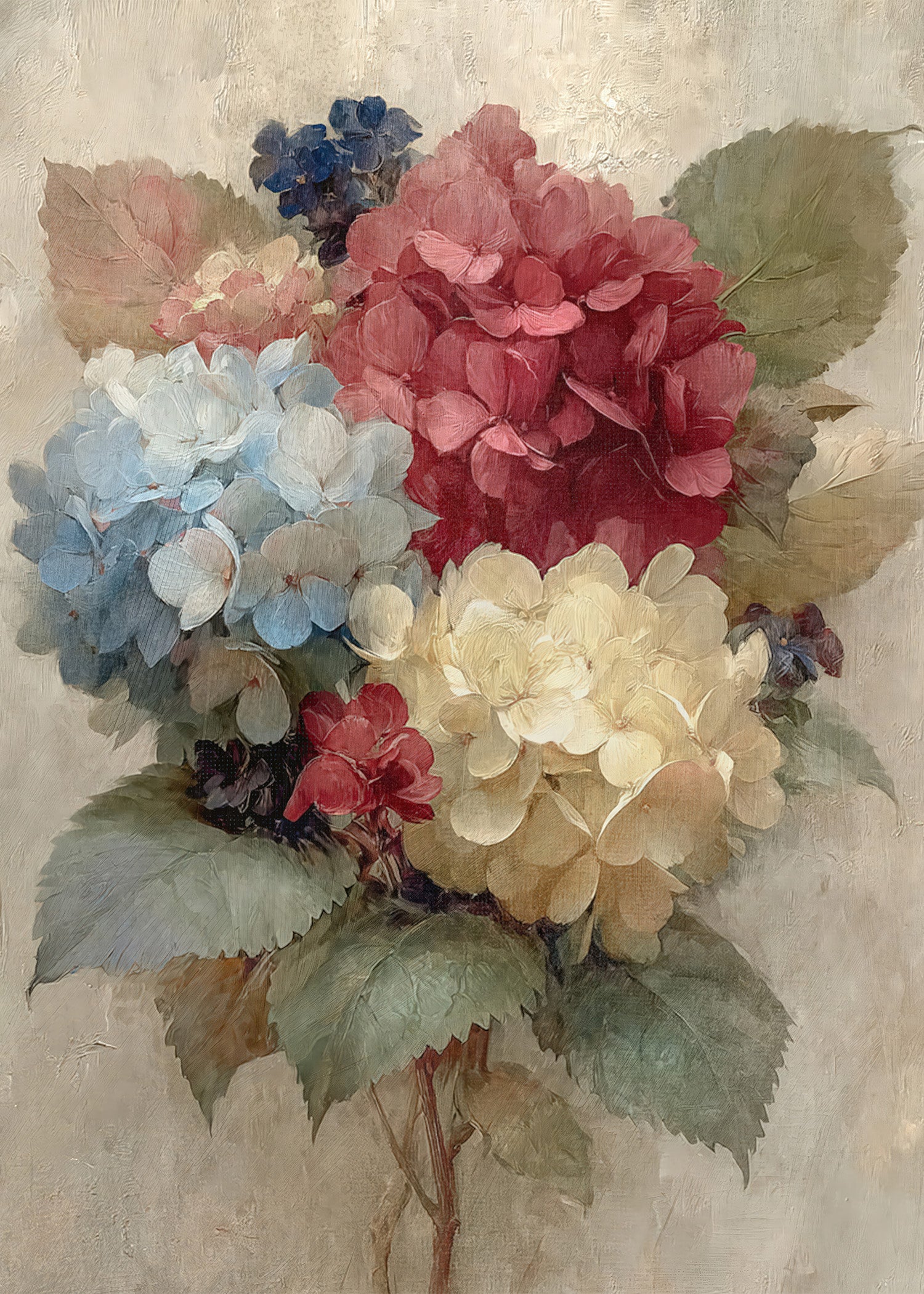 Artistic depiction of patriotic flowers with a soft, textured background