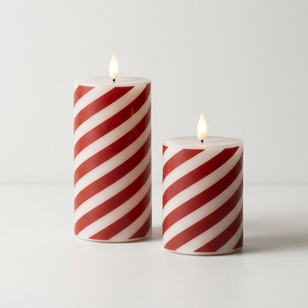 Candy Cane Stripe Flameless Pillar Candle | 6"