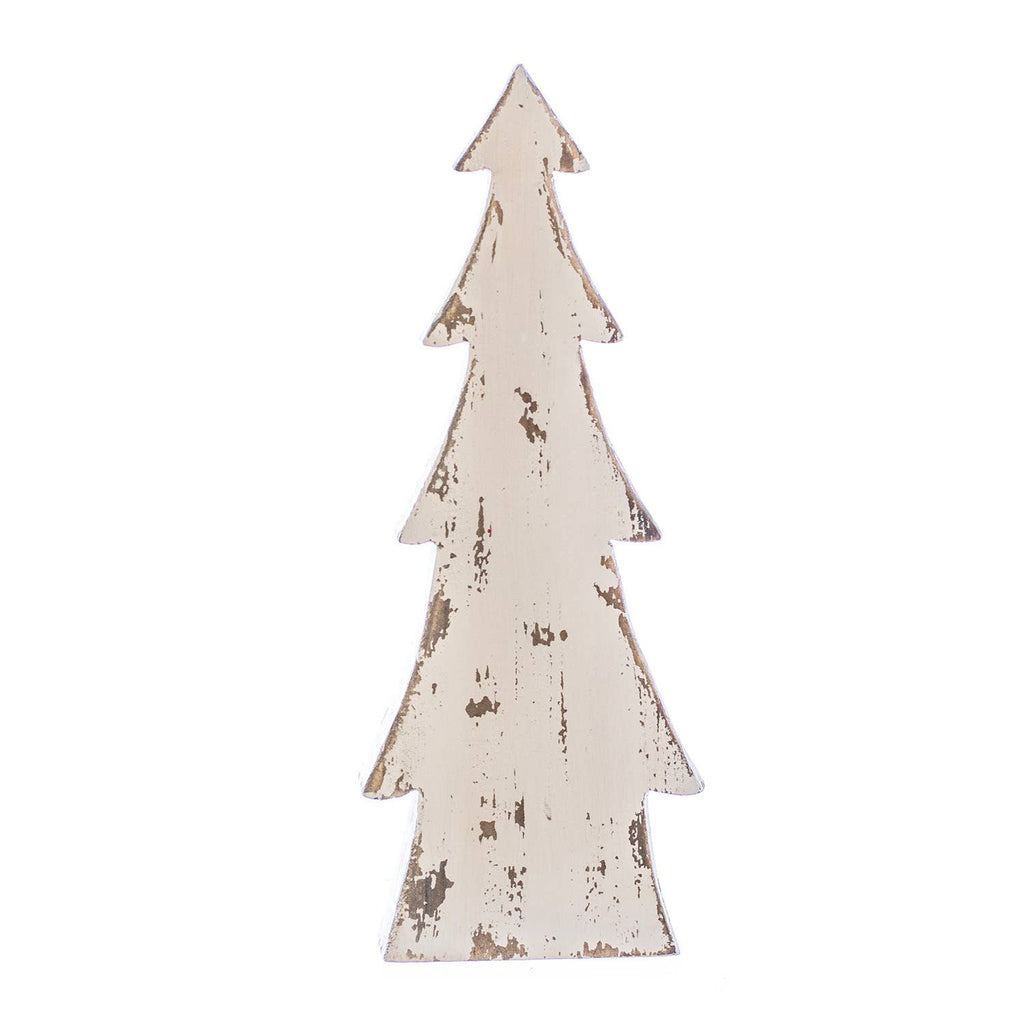 Wooden Christmas tree decoration with a distressed white finish 