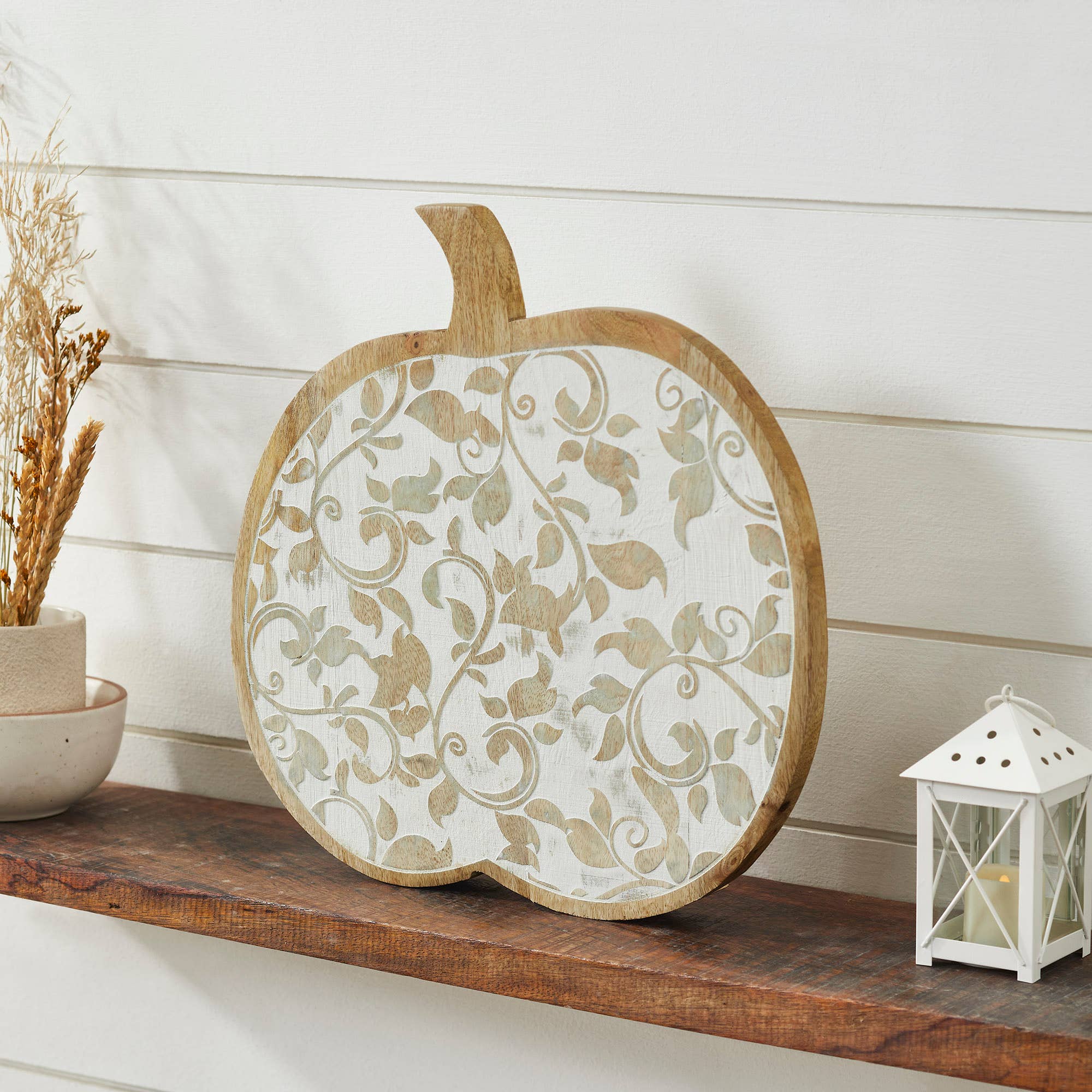 Carved Mango Wood Pumpkin | 14 x 14