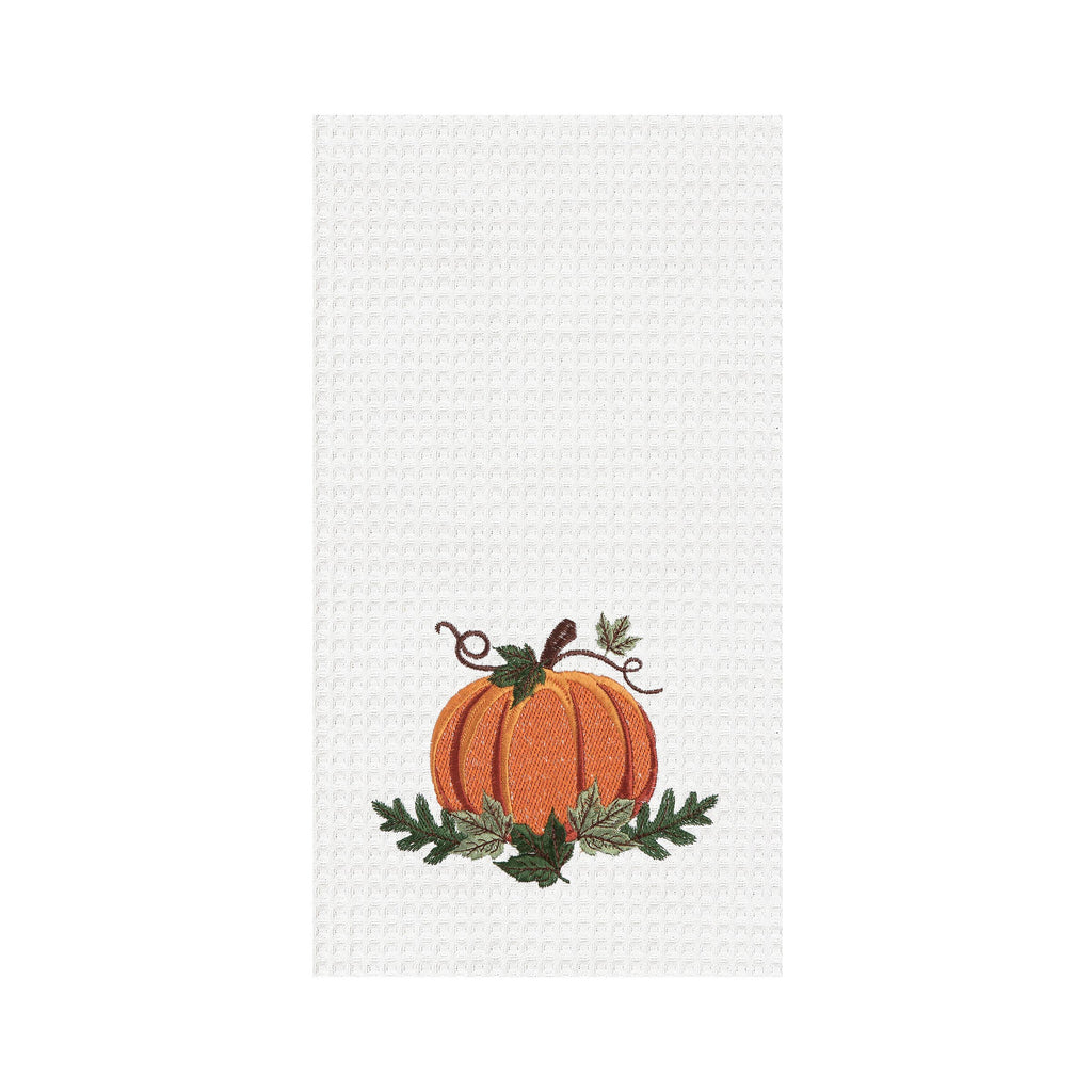Pumpkin Embroidered Waffle Weave Kitchen Towel