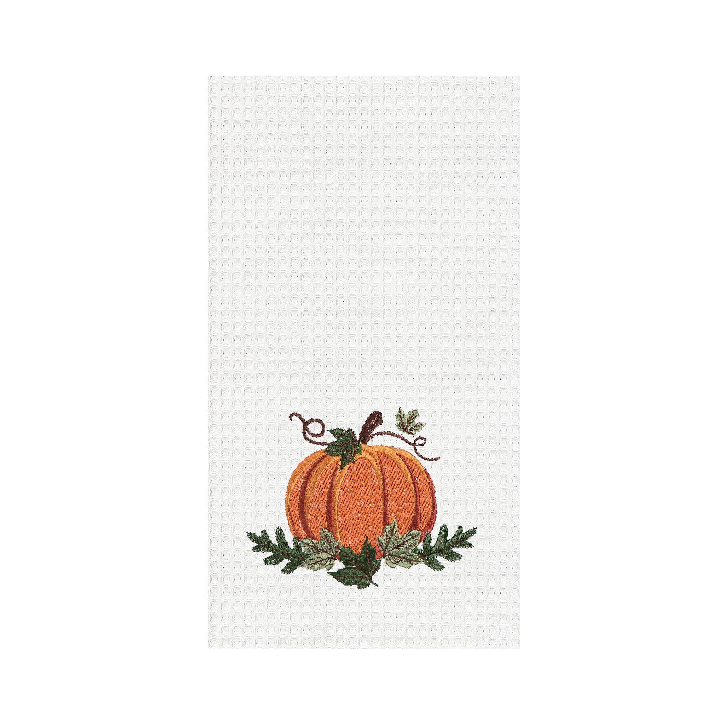 Pumpkin Embroidered Waffle Weave Kitchen Towel