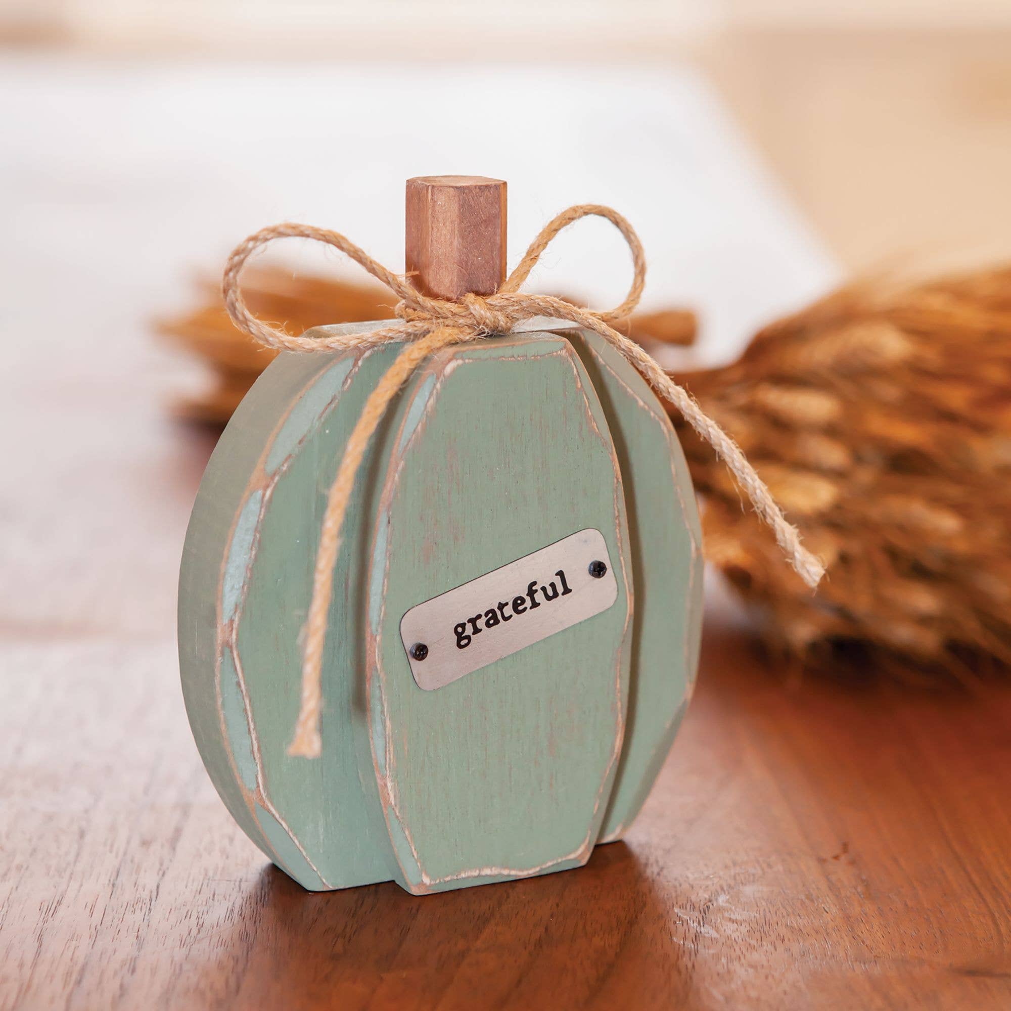 Teal Chunky Grateful Pumpkin Sitter | 6"