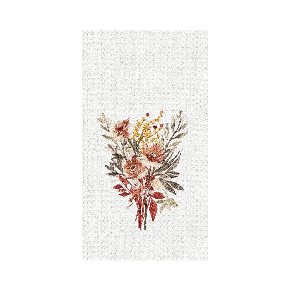 Floral embroidery design on a white fabric background