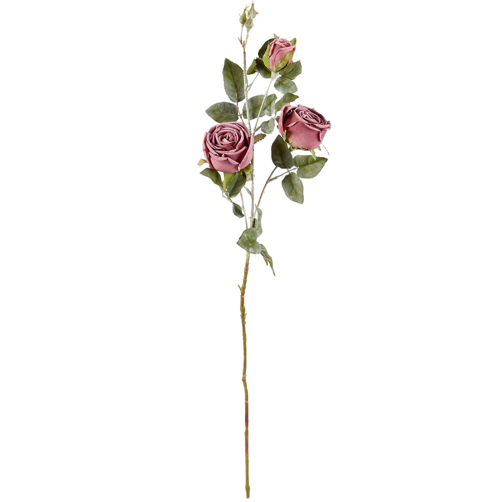 Purple Roses Floral Pick 29 inch - Mauve silk rose stem with layered petals and bud for vase and tabletop decor