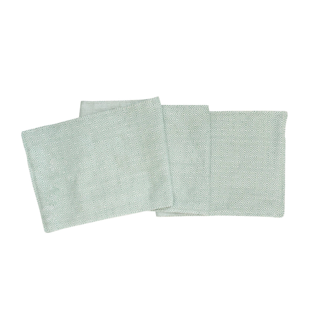 Sea Glass Diamond Table Runner 72 inch with geometric diamond pattern in aqua blue and cream woven texture