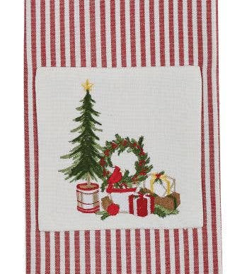 Tree And Wreath Embroidered Dishtowel