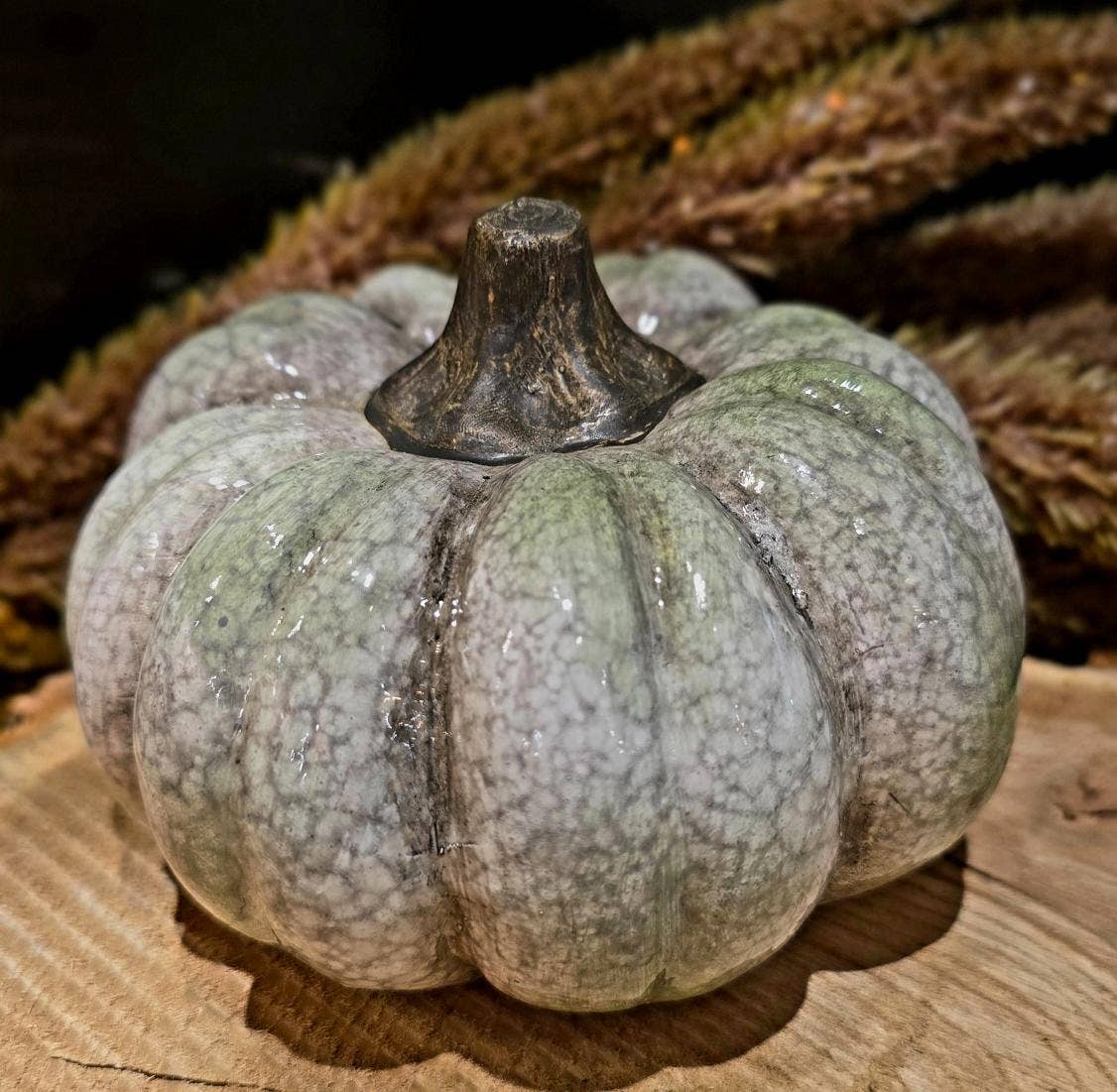 Antique Sage Ceramic Pumpkin | 5"