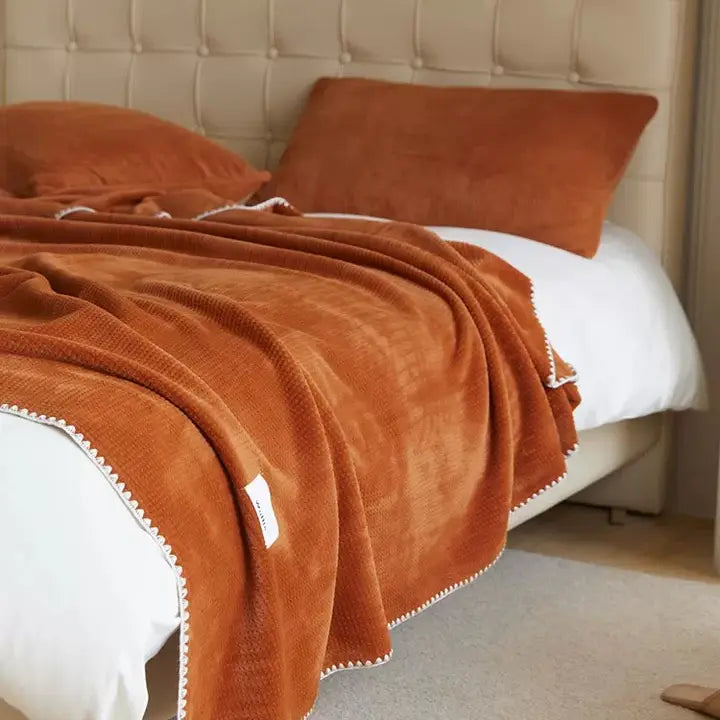 Lilah Velvet Waffle Throw Blanket-Autumn Orange 50 x 60