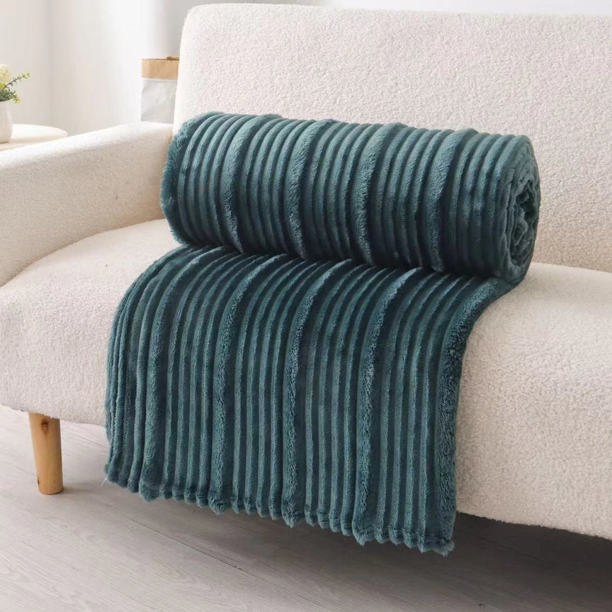Leah Ultra Soft Ribbed Throw Blanket-Forest Green