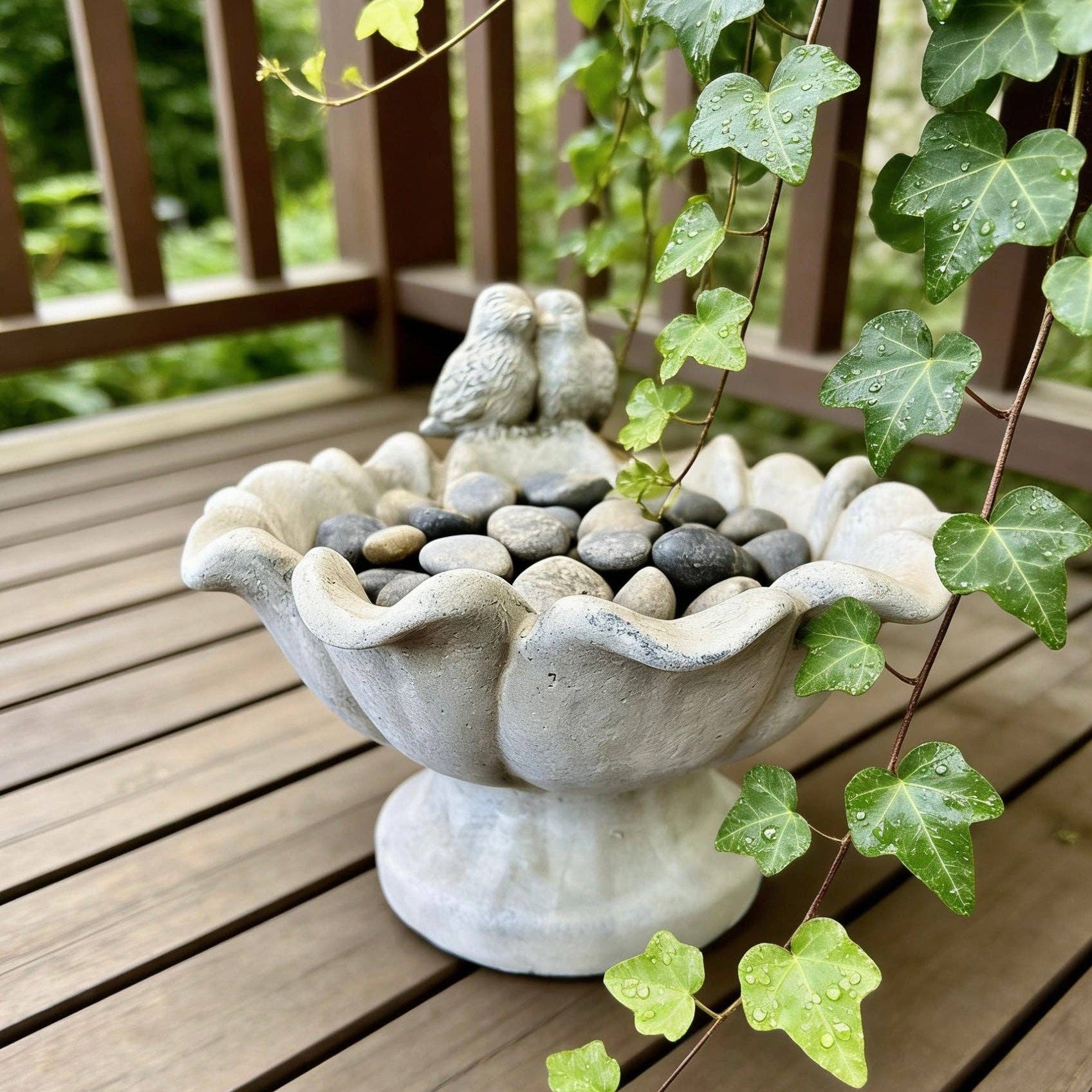 Birdsong Cement Birdbath Pedestal Bowl