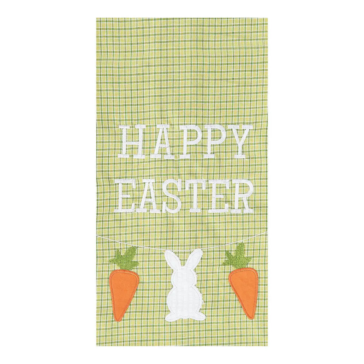 Easter Kitchen Towel in celery green with white bunny silhouette and floral spring design