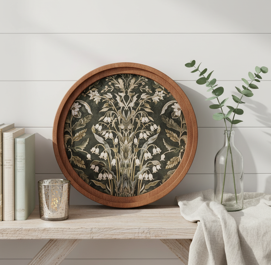 8" Round Dark Green Morris Art - Canvas Print on Wood Frame