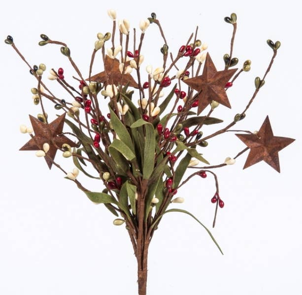 Primitive Christmas Berry & Rusty Star Pick | 12"