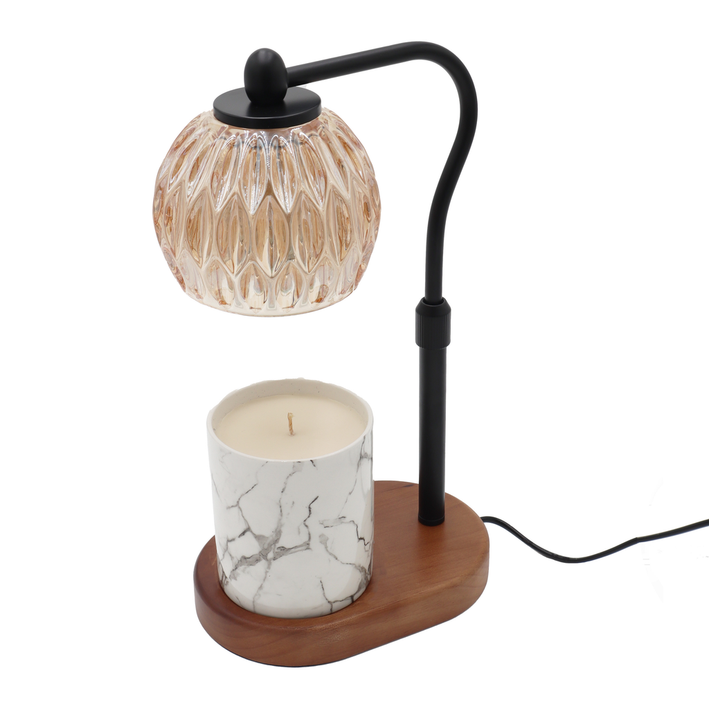 Candle Warmer Lamp | Crystal Glass & Wood Base | Black