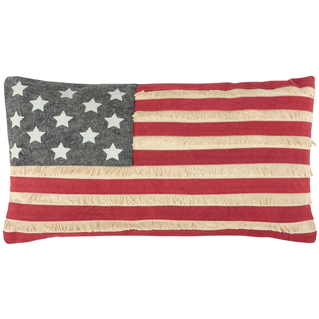 Pillow with American flag design on a white background