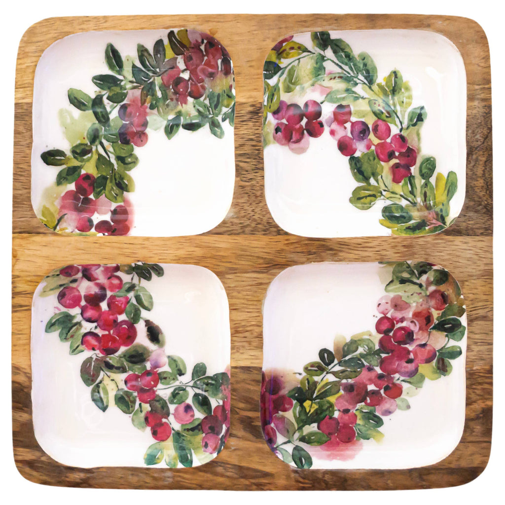 Cranberry Wreath Mango Wood Tray