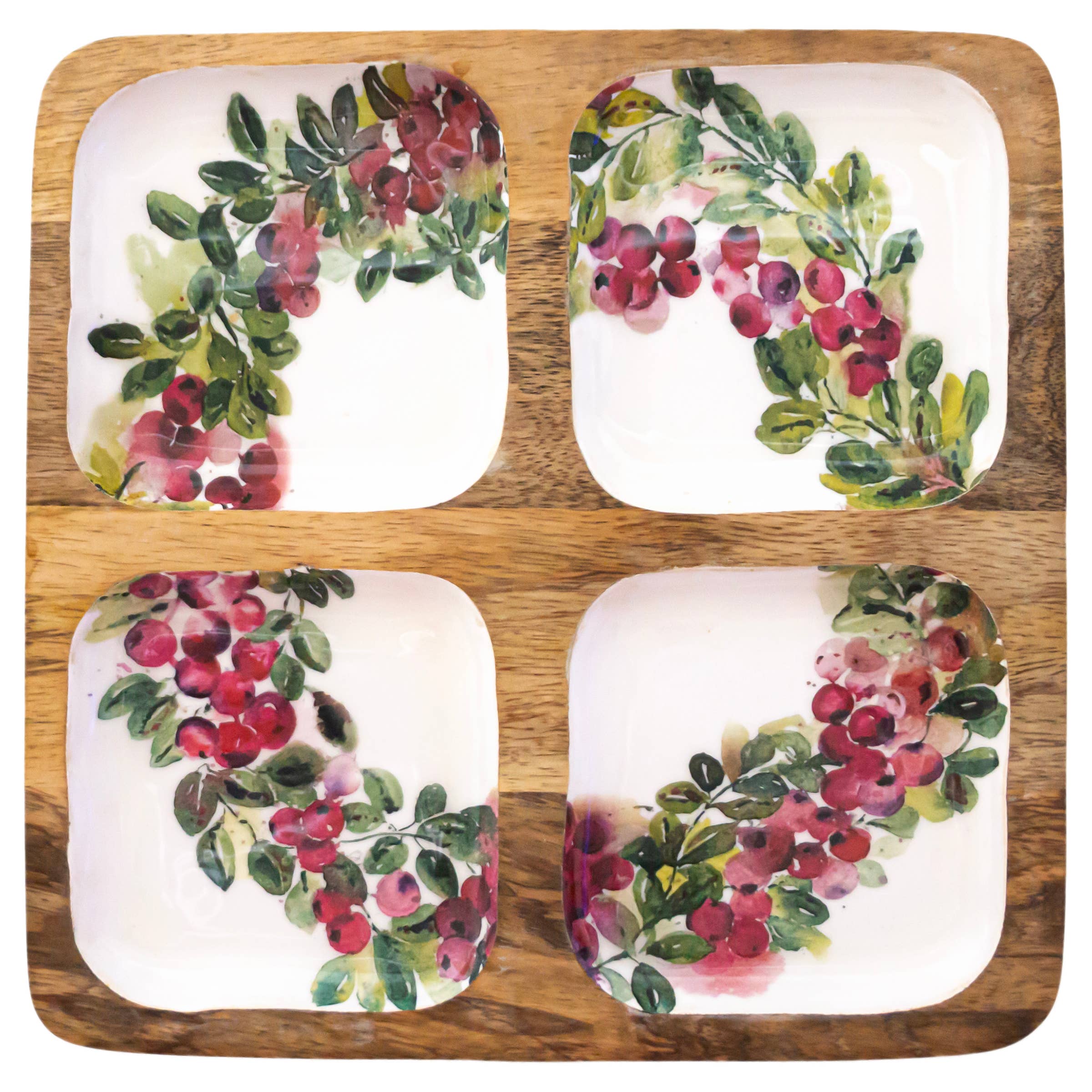 Cranberry Wreath Mango Wood Tray