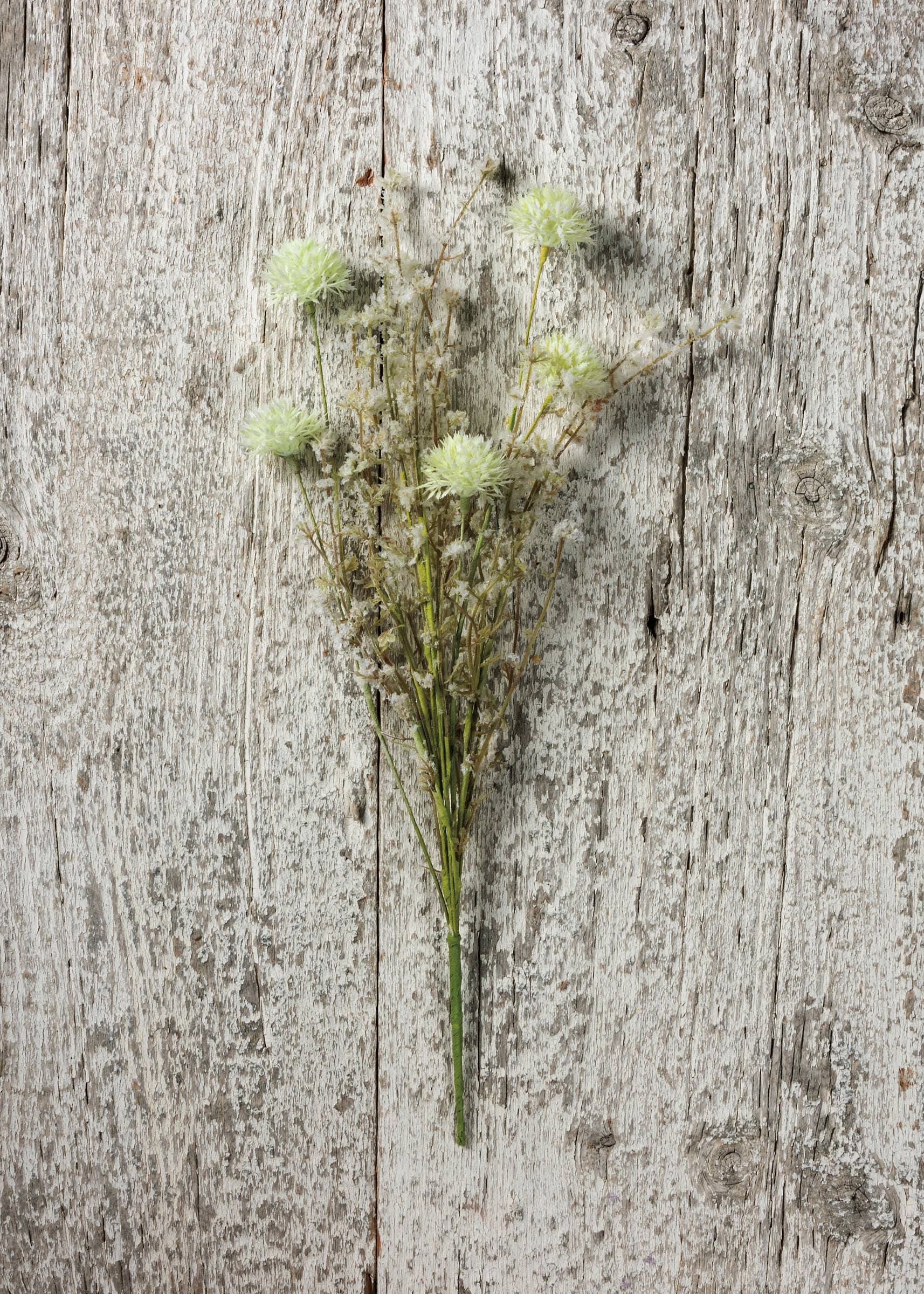 Thistle Mix White Floral Pick - White botanical thistle stem with mixed textures for year-round vase arrangements