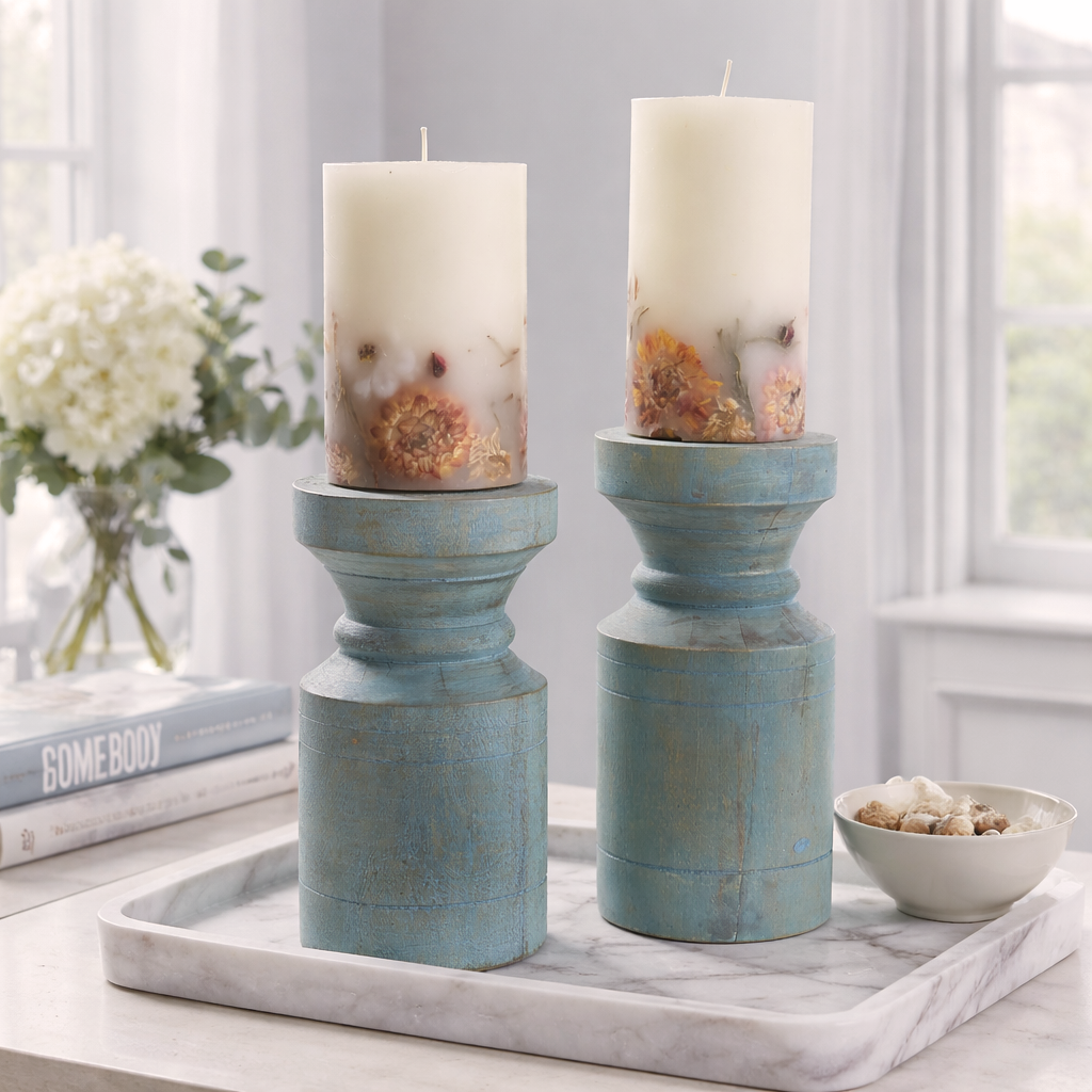 Pressed Flower Pillar Candle Large | 3 x 6"