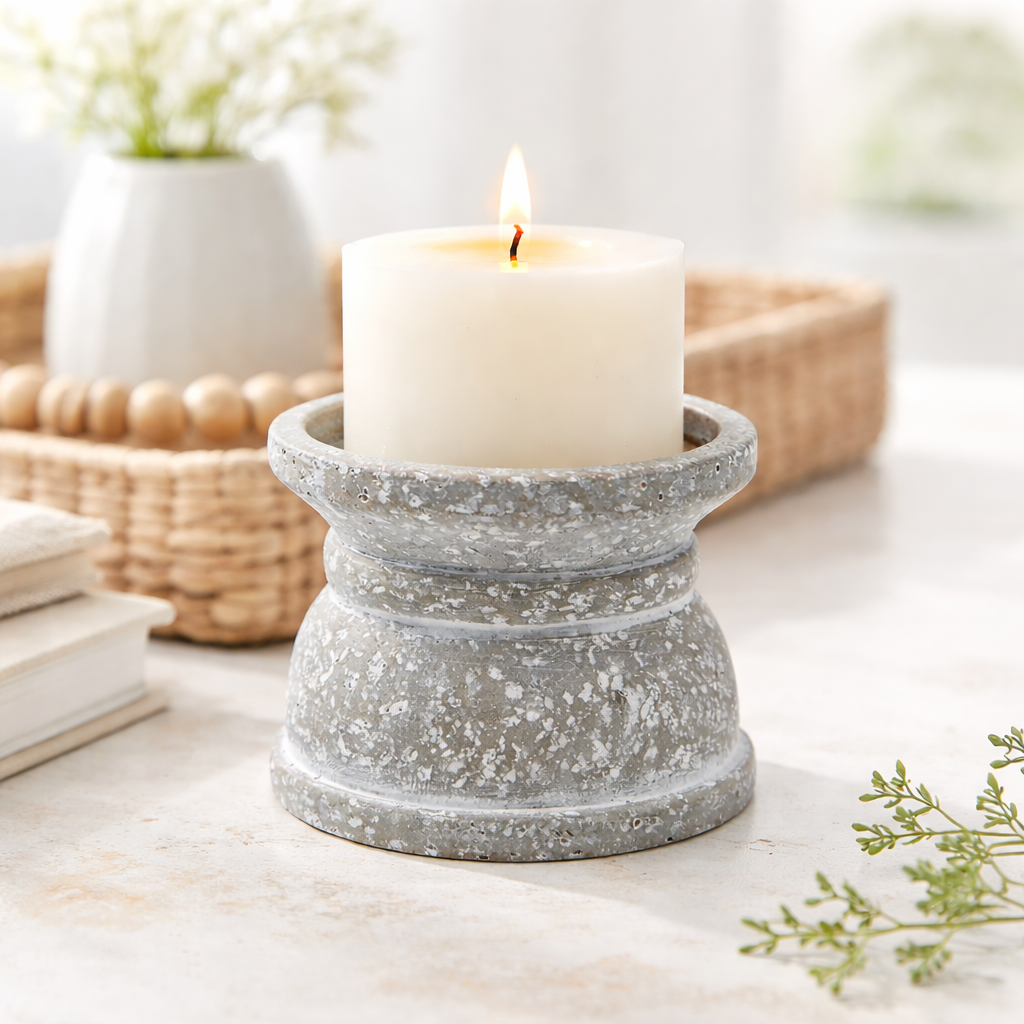 Speckled Stone Candle Holder | Pillar & Taper Holder