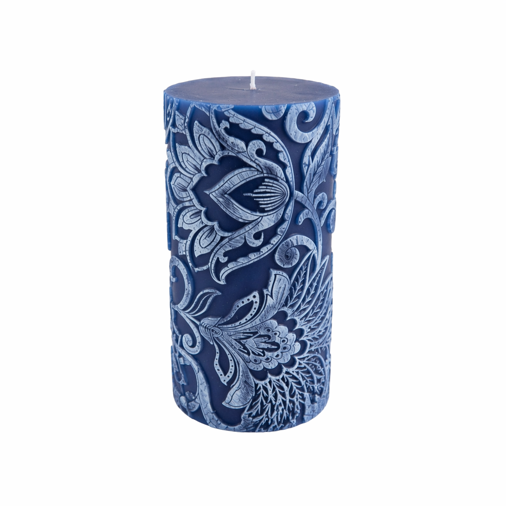 Colonial Blue Floral Embossed Candle | 3 x 6