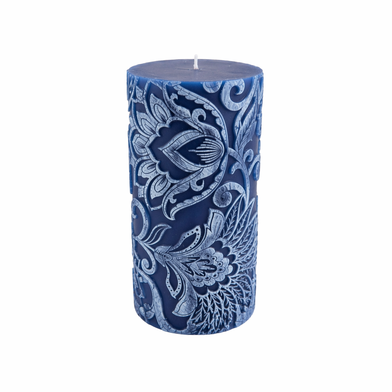 Colonial Blue Floral Embossed Candle | 3 x 6