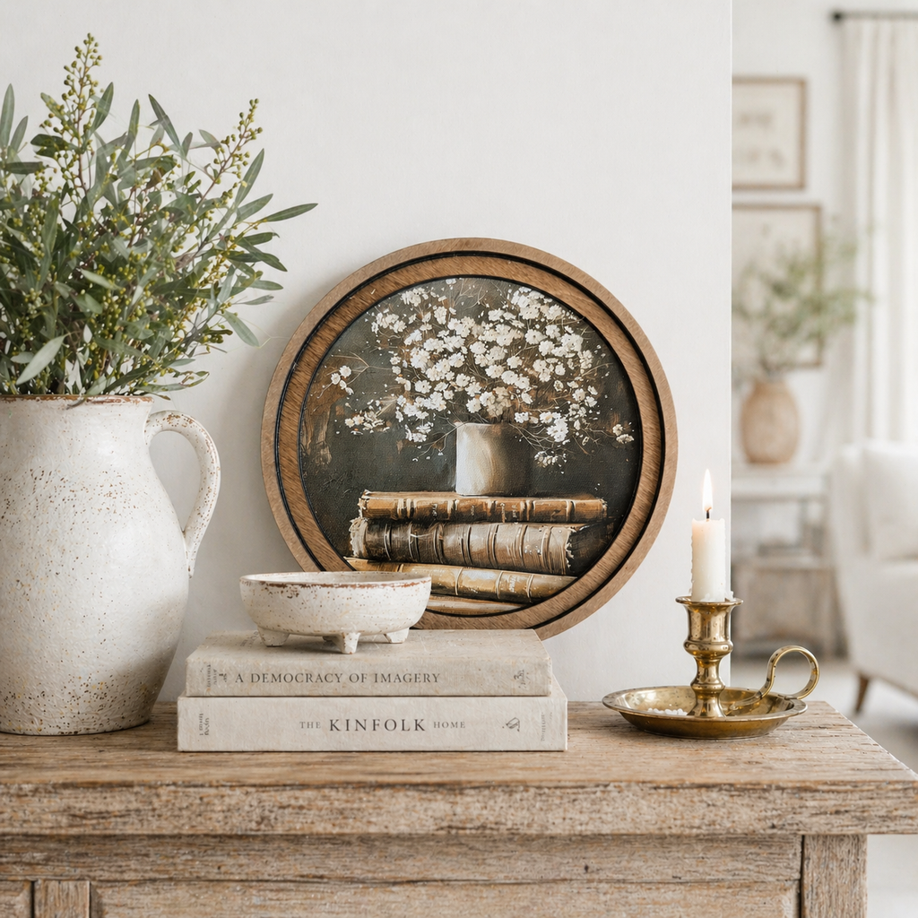 Vintage Books With Flowers Art | 8"