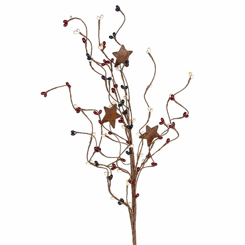 Decorative branch with stars and berries on a white background
