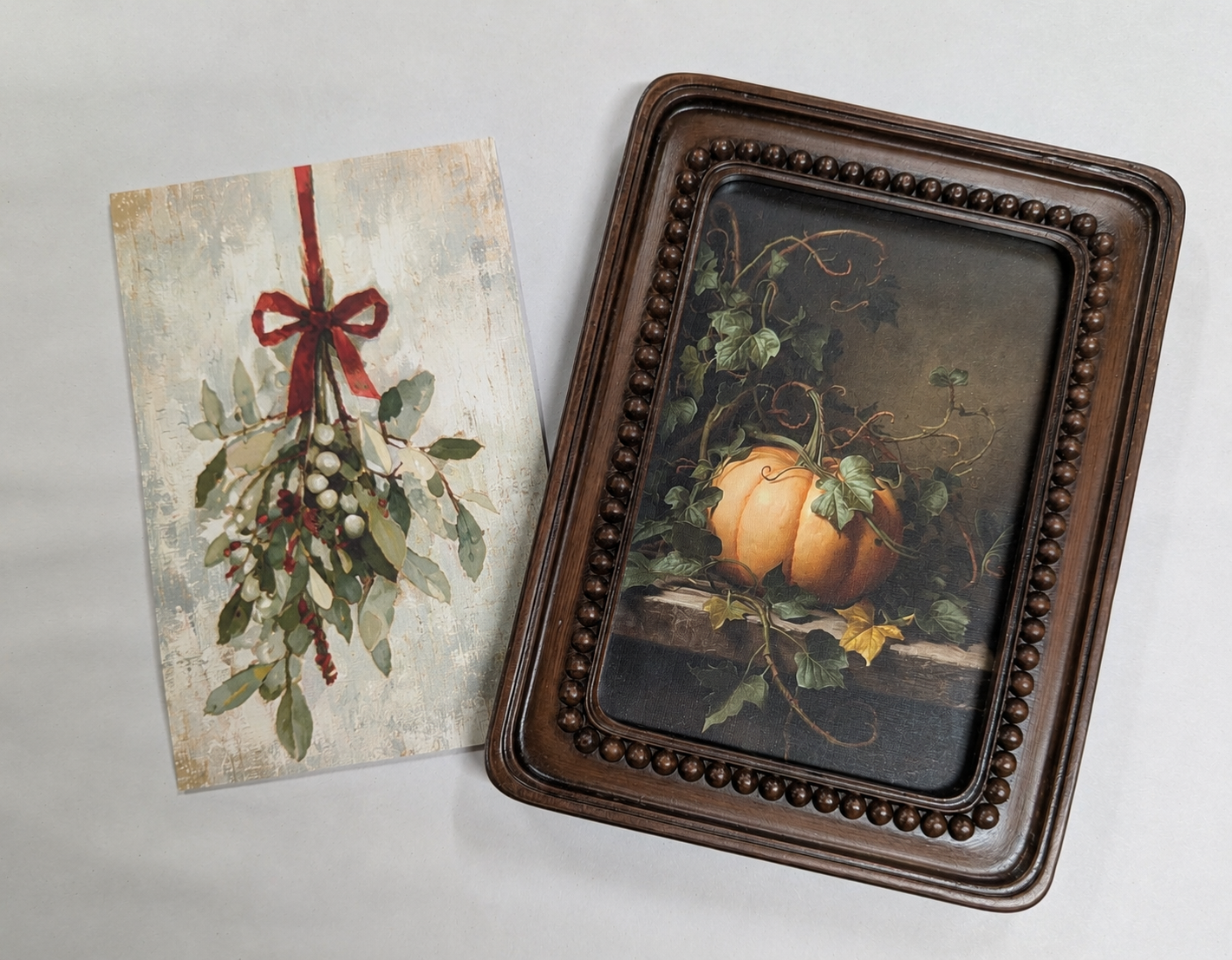 Changing Seasons Framed Art Set |Autumn Pumpkin & Winter Mistletoe