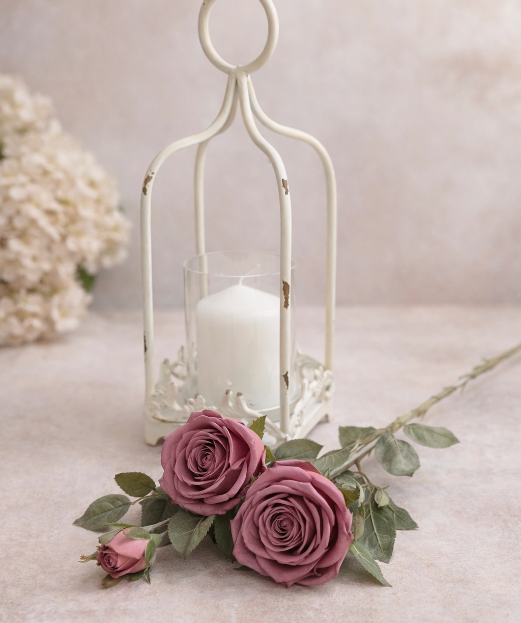 Purple Roses Floral Pick 29 inch - Mauve silk rose stem with layered petals and bud for vase and tabletop decor