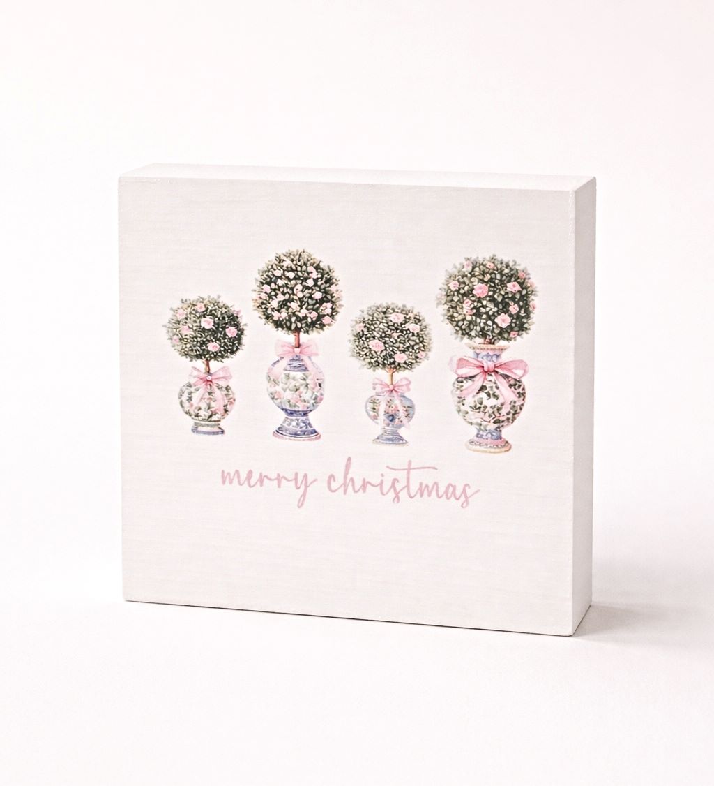 Pink Topiary Christmas Block