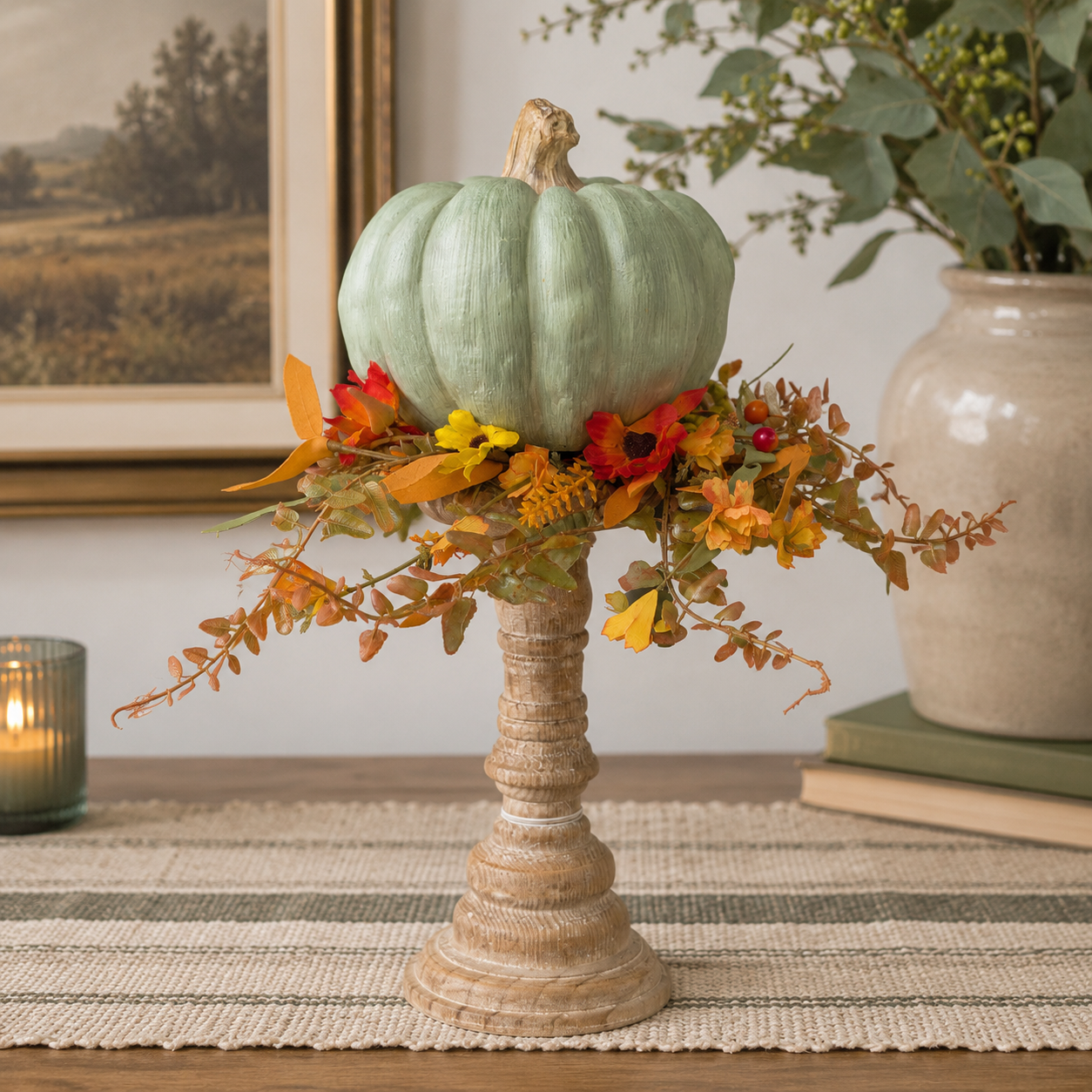 Vintage Wood Pillar Candle Holder | 9"