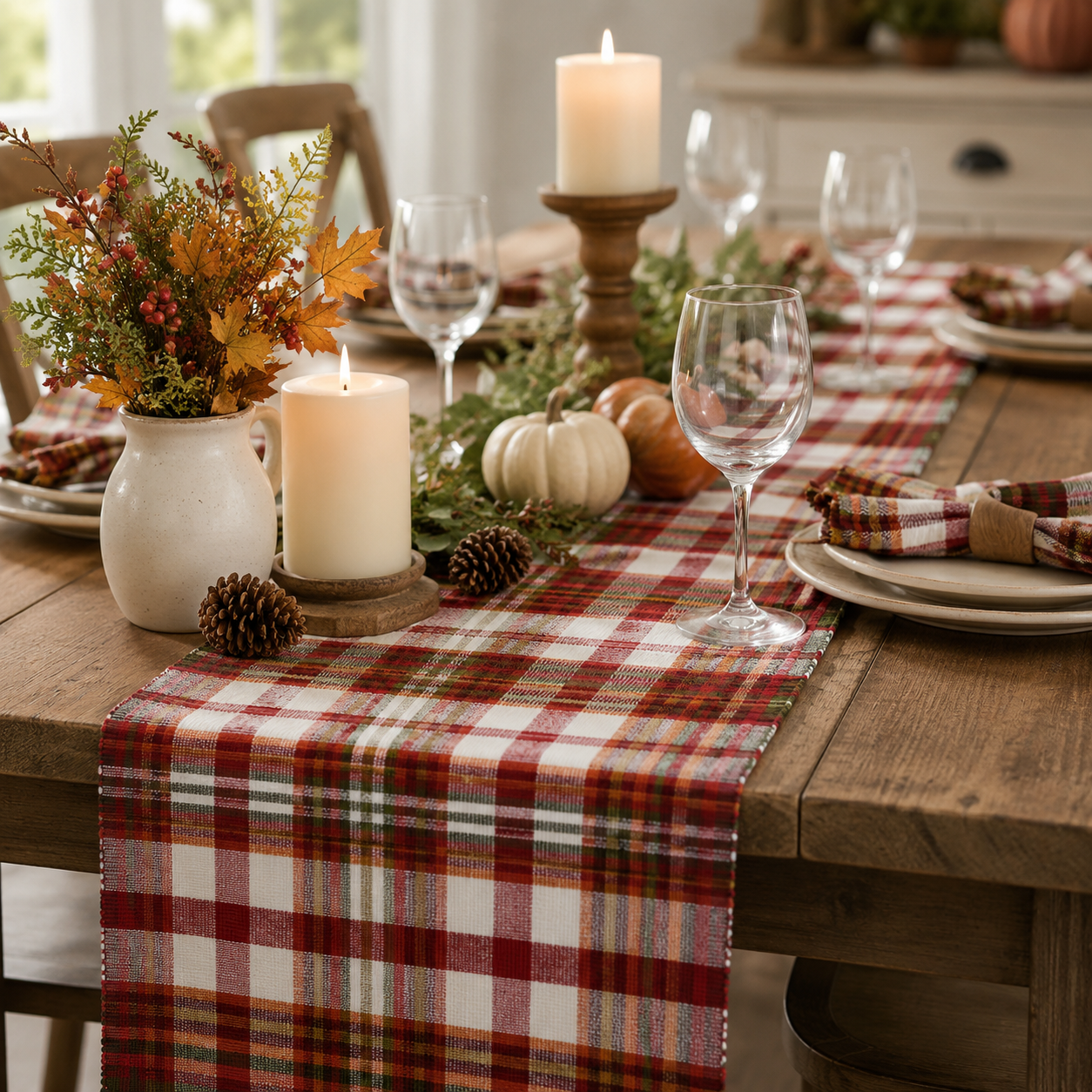 Classic Harvest Plaid Table Runner