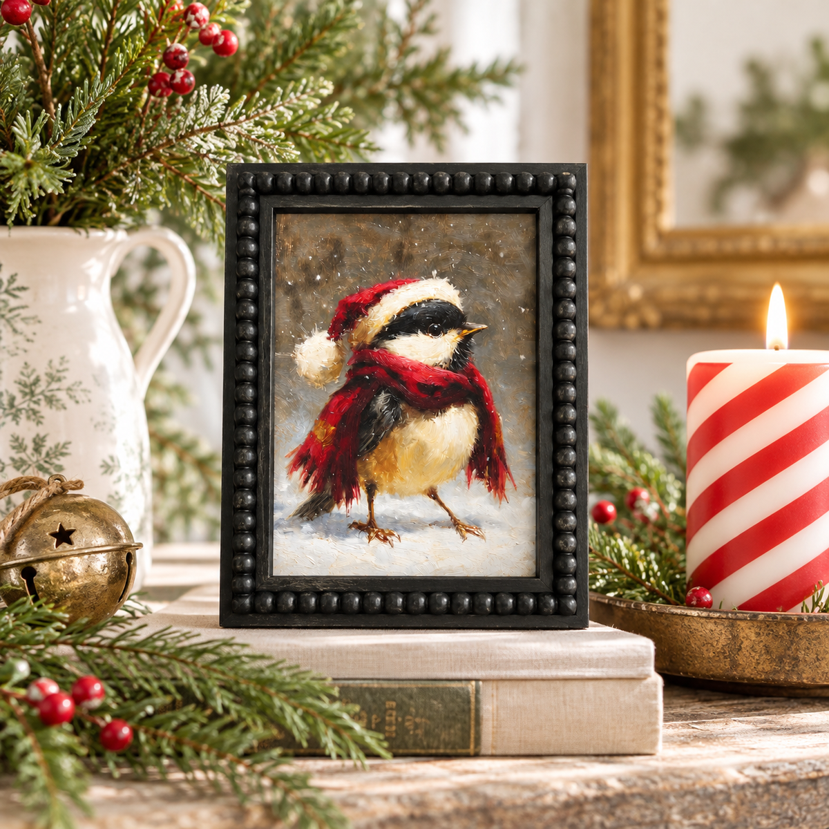 Christmas Chickadee Framed Art | 5 x 7