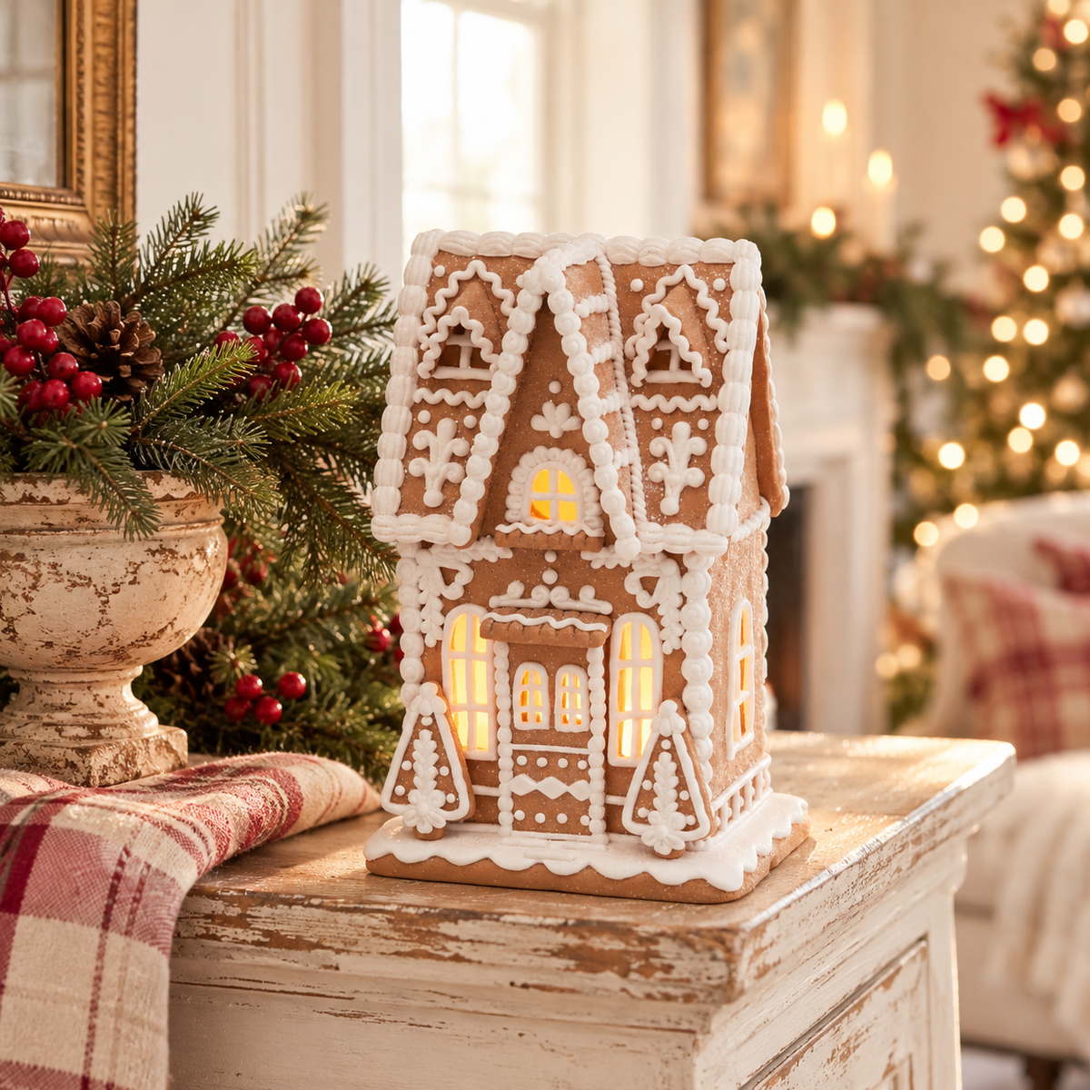 Lighted Gingerbread Christmas House | 10" Battery-Operated Holiday Décor