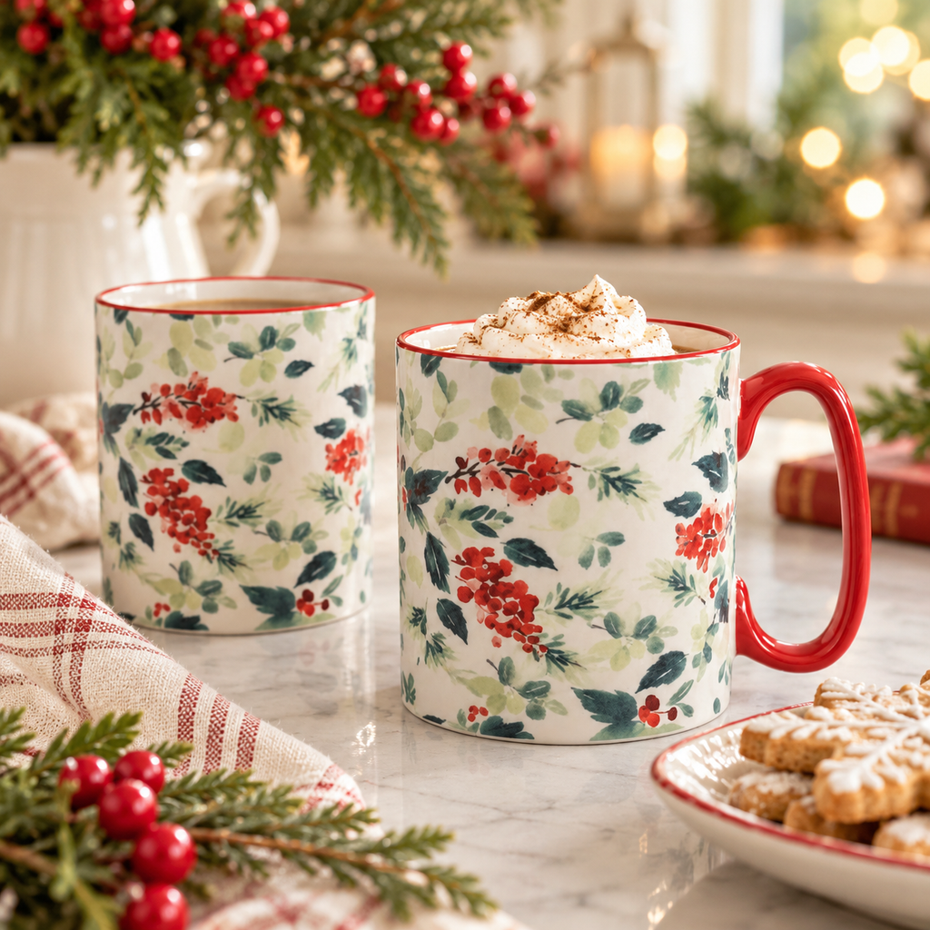 Red Berry Mug Set of 2 | Holly & Berry Design
