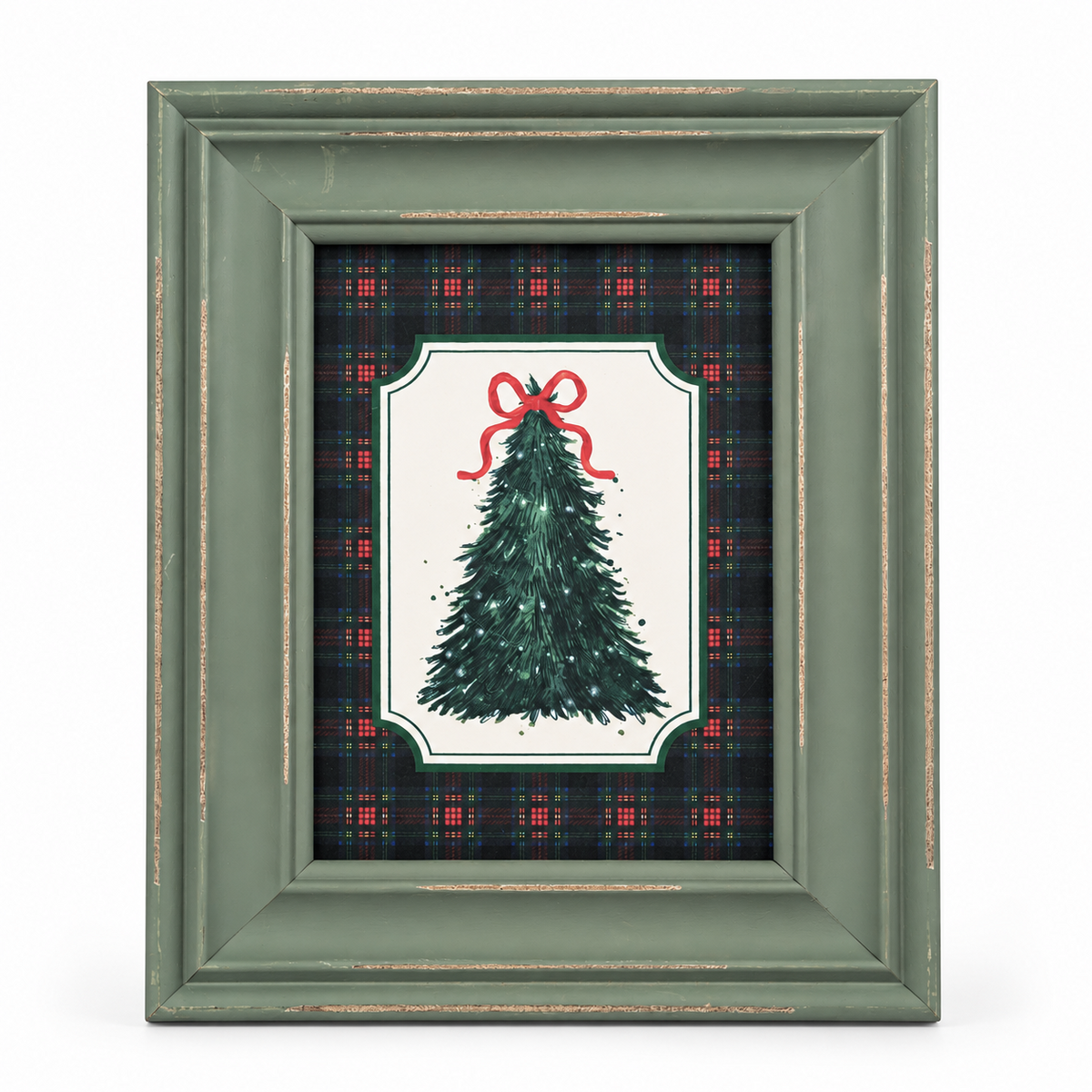 Evergreen Tartan Christmas Tree Framed Art | 5x7