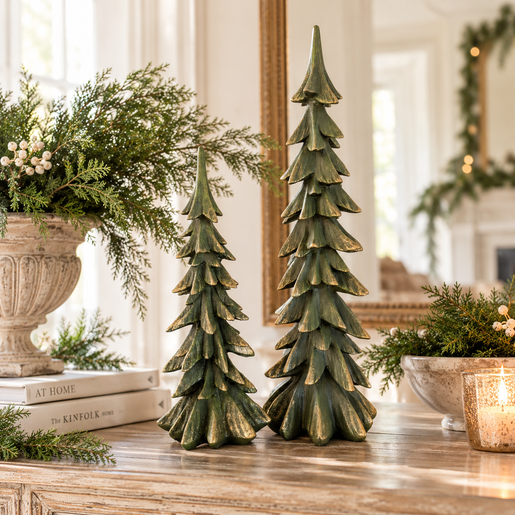 Evergreen & Gold Resin Christmas Tree | Large