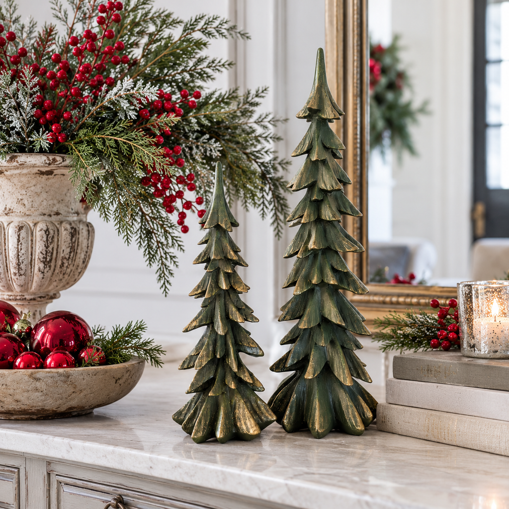 Evergreen & Gold Resin Christmas Tree | Large