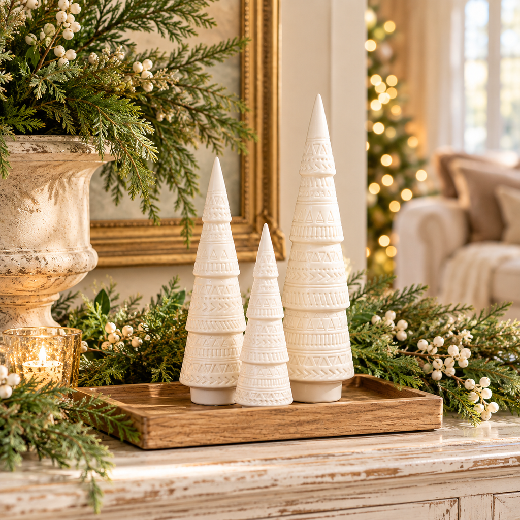 Winterbourne Ivory Ceramic Christmas Trees | Set of 3